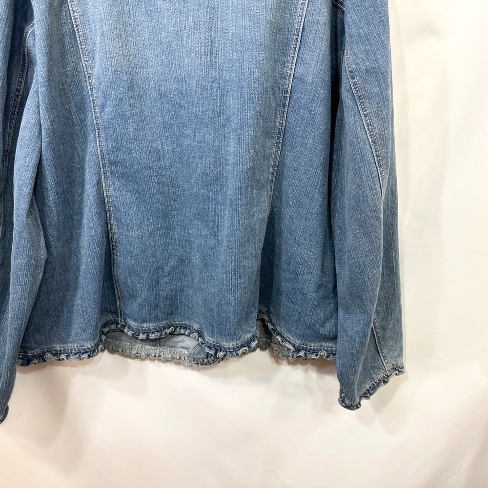 Cato Plus Size 22/24W Denim Jacket Jean Ruffle Blue Feminine Artsy Fall Chic F - Picture 7 of 11